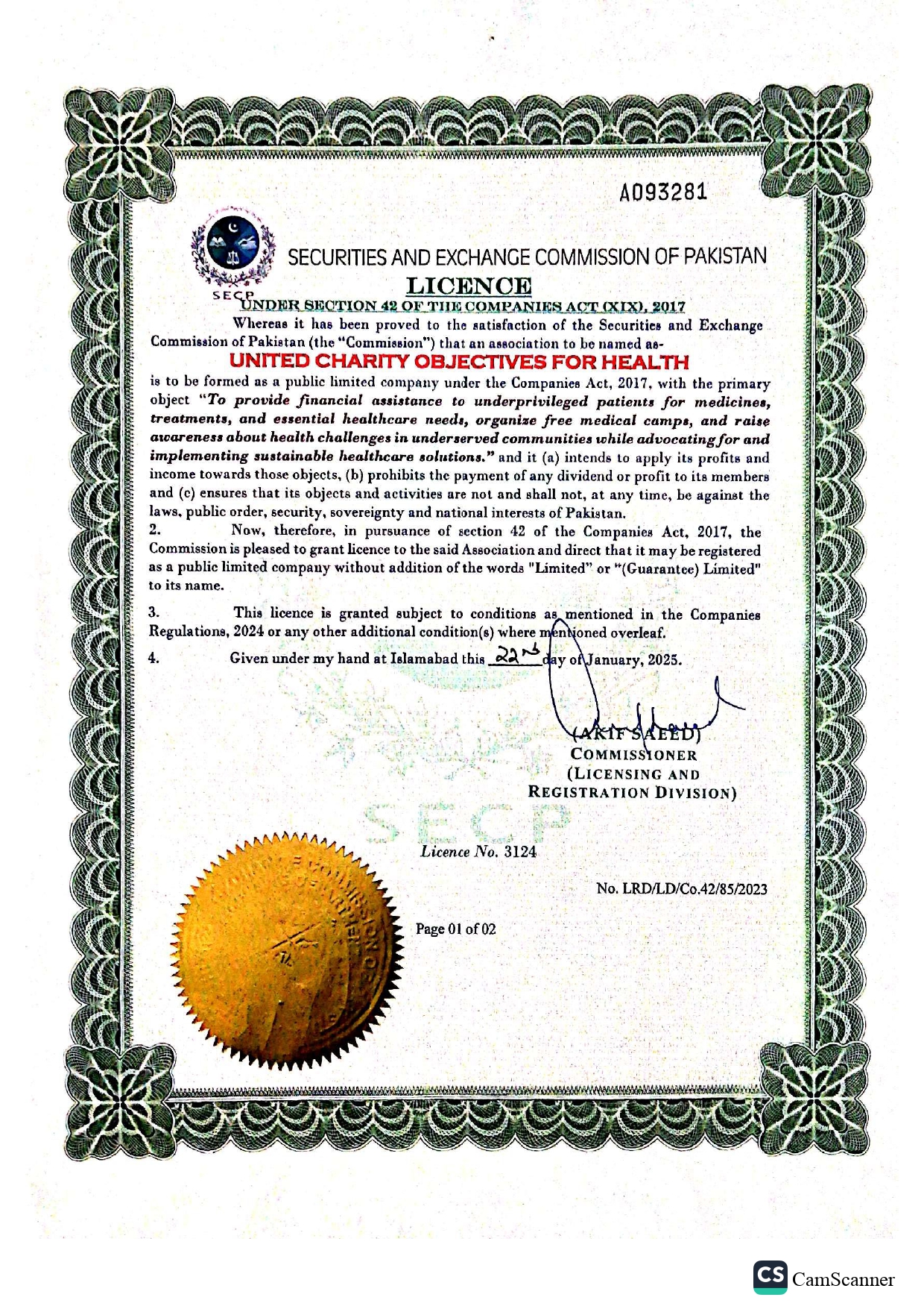 SECP Registration Certificate Page 2