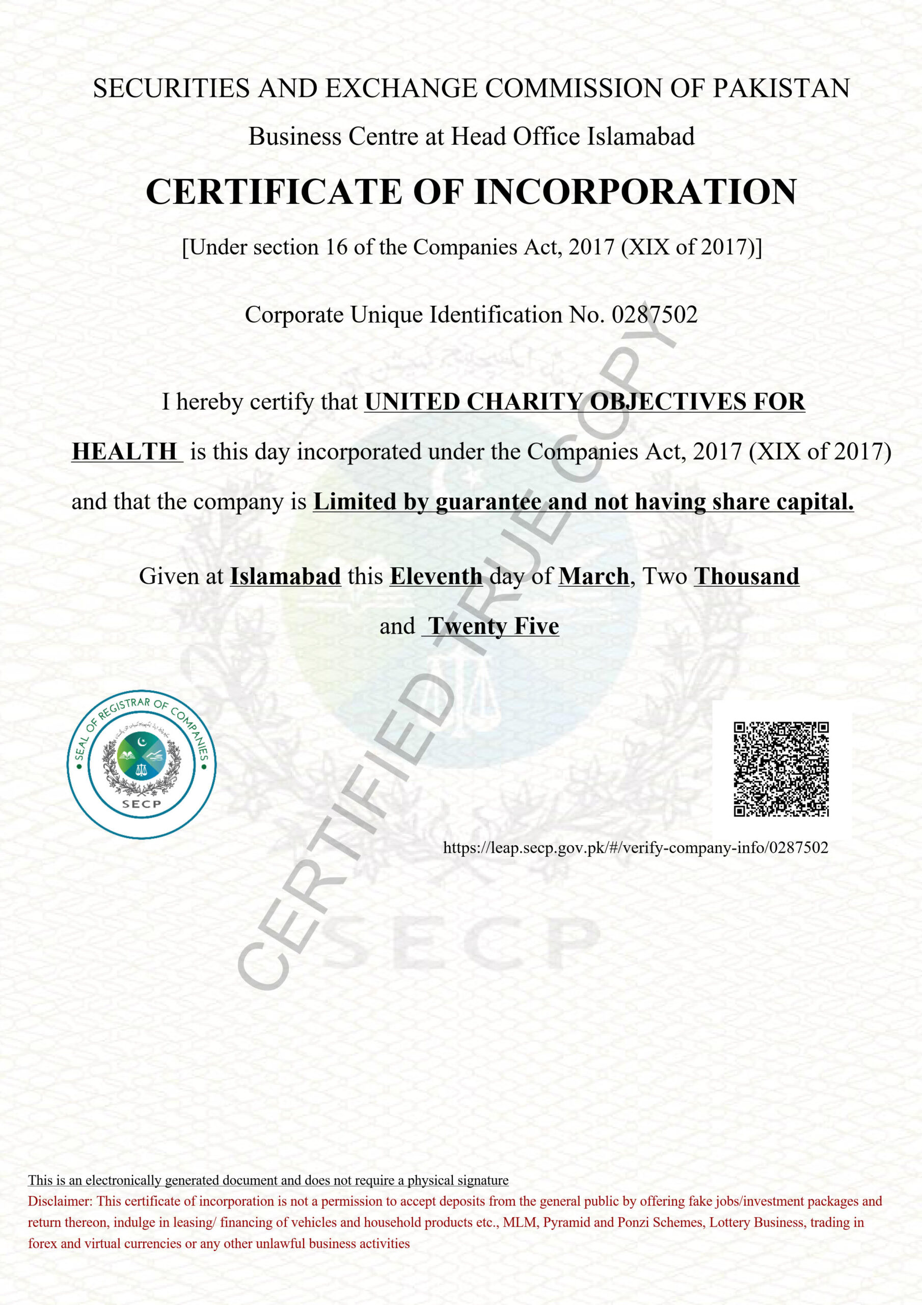 SECP Registration Certificate Page 1